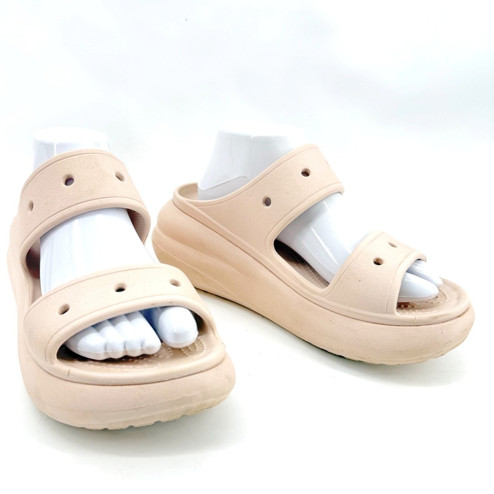 Crocs Crush Sandal Womens 9 Beige Pink Platform Two Strap Slide US